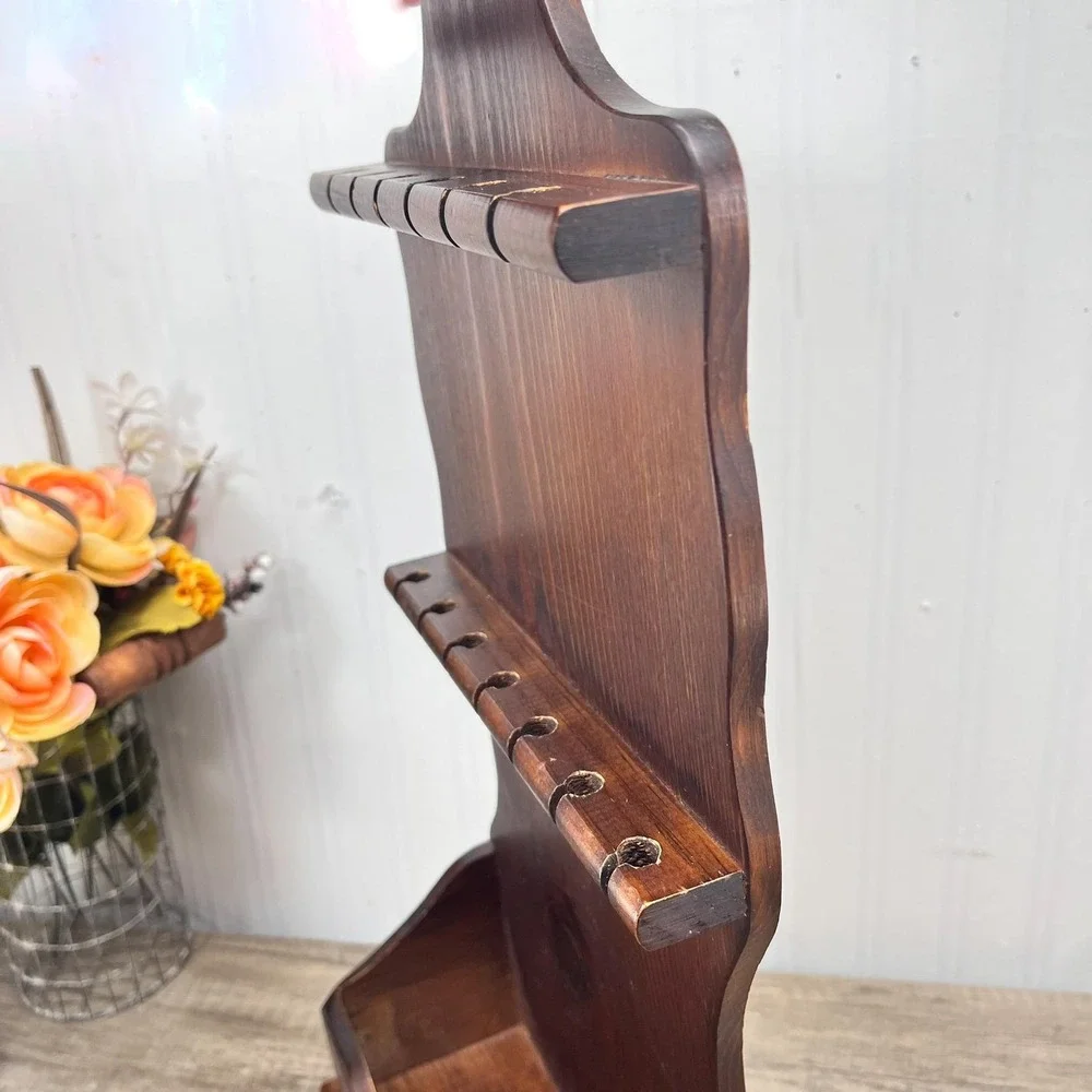 Vintage Wood Spoon Rack - 12 Spoon Display with Pocket‎ Shelf